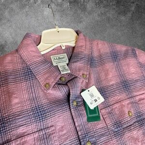 L.L.Bean Mens Large Slightly Fitted Pink Plaid Button Down Shirt Long Sleeve NWT